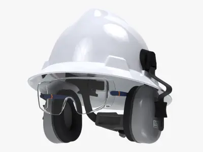 Safety Helmet with Earmuffs and Goggles 3D model
