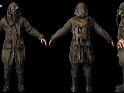 Post apocalyptic survivor 2 Game ready low poly character Low-poly 3D model