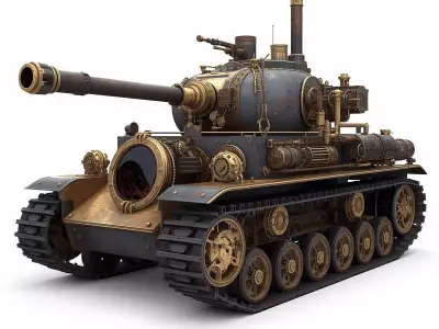 Steampunk Heavy Battle Tank 3D Model Low-poly 3D model