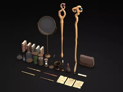 Wizard Student stuff for magical classroom Low-poly 3D model