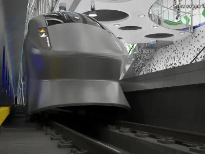 Futuristic Train with Cars Silver 3D model