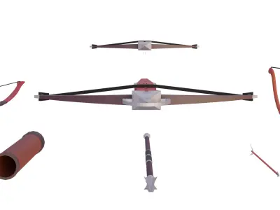 Medieval long range pack 7 items Low-poly 3D model