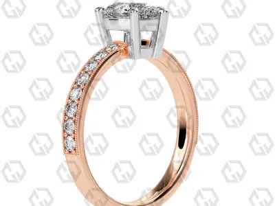 Ring 217 Pear shape milgrain pave set with Gems 3D print model