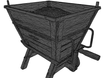 Old Wooden Industrial Ore Cart 3D model