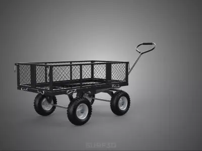 BLACK HEAVY DUTY MANUAL MESH CART UTILITY WAGON YARD TRANSPORT 4 3D model