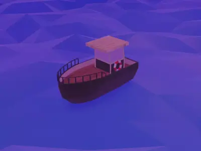 Low Poly Boat in ocean Low-poly 3D model