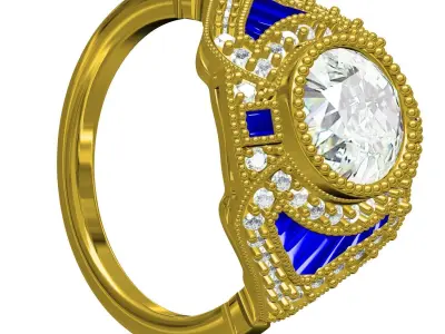 Antique Round Bezel Set Art Deco Engagement Ring 3D print model