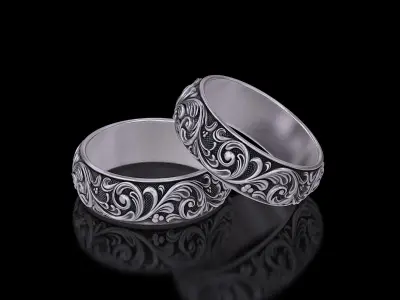 Men Antique floral carvings eternity band Ring v4 3D print model