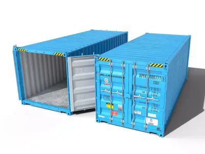 20ft Cargo Container Light Blue Low-poly 3D model