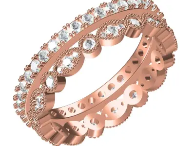 Antique Two Eternity Wedding Band Set 3D print model