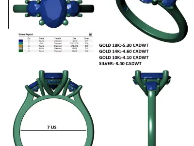 Oval And Round Stone Engagement Ring 3D print model purchase