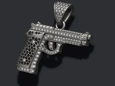 Gun pendant with diamonds 3D print model