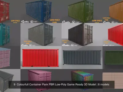 9  Colourfull Container Pack PBR Low-Poly Game Ready 3D Model