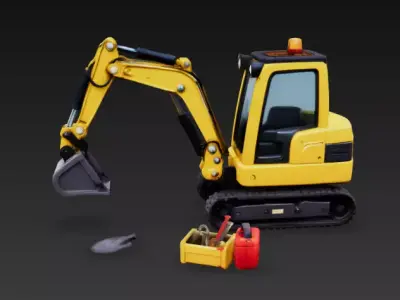 Mini Excavator Construction Vehicle - Stylized PBR 3D Model Low-poly 3D model