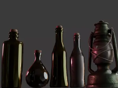 PBR Vintage Oil Lantern Bottles - Game Ready Low Poly 3D Model Low-poly 3D model