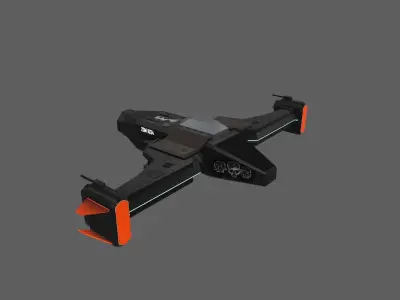 Spaceship spacecraft with orange light Low-poly 3D model