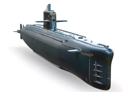 Realistic Modern Submarine Low-poly 3D model