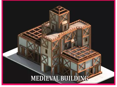Medieval Low Poly Building  Castle Wooden Village Stone House 47 Low-poly 3D model