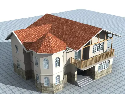 Villa house with roof 3D model purchase