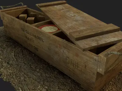 British army wooden grenade crate WW1 and WW2 Low-poly 3D model