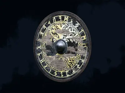 Viking shield 3 - War-Torn Low-poly 3D model