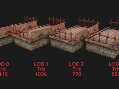 Sawmill Storage with Wooden Logs Low-poly 3D model
