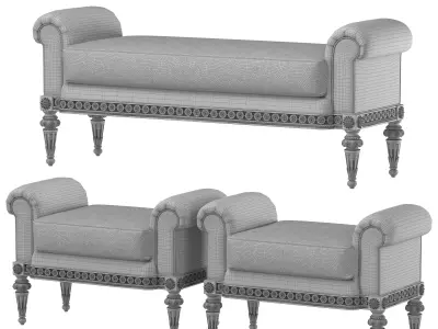 theodore alexander fontenay bench and pouf 3D model