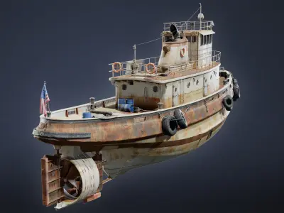 BOATYARD - Tugboat - LOW POLY AND NANITE Low-poly 3D model