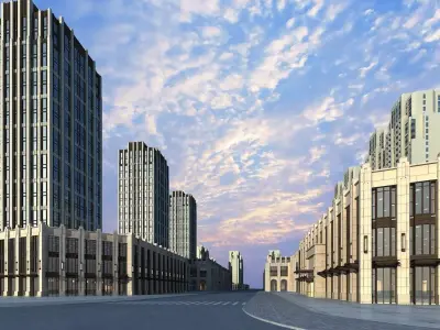 Architecture empty street with tall buildings 3D model