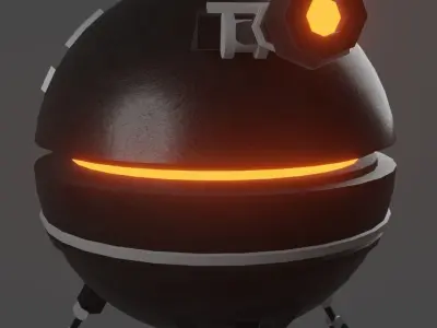Sphere-O-Bot robot with orange light Low-poly 3D model