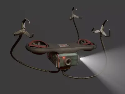 Sci-Fi Flying Bot with Propellers and Hooks Rigged PBR Model 3D model