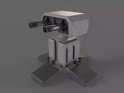PBR Turret Gun 05 Grey Low-poly 3D model