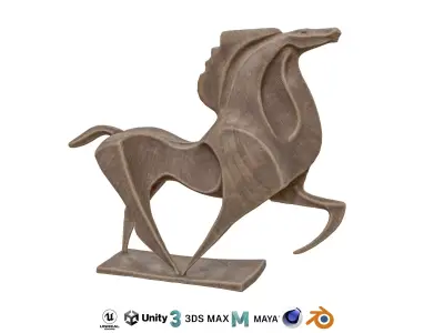 Horse abstract wood statue Low-poly 3D model