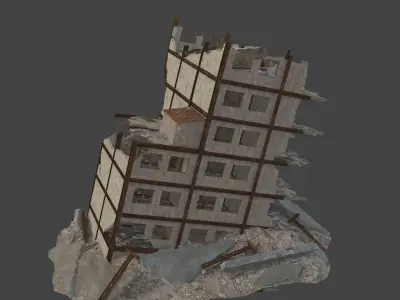 destroyed building Low-poly 3D model shop