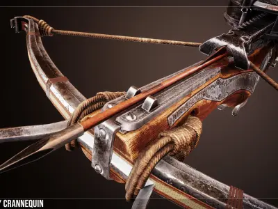 Crossbow with Cranequin Low-poly 3D model