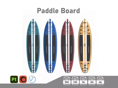 Paddle Board 4 colors collection Low-poly 3D model