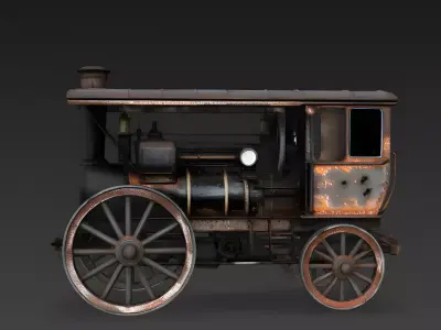 Realistic Abandoned Steam Tractor 3D Model Low-poly 3D model