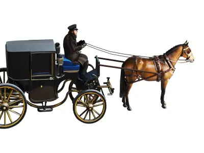 Vintage Horse-Drawn Carriage with Coachman Horse - Game Ready  Low-poly 3D model