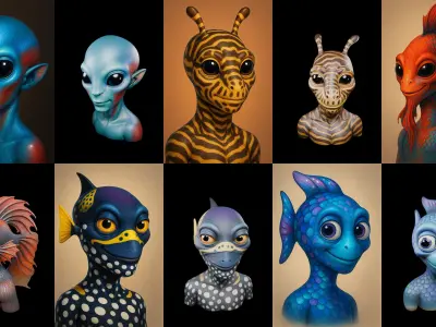 Head Fish bundle 4 pack 100 glb 3D model