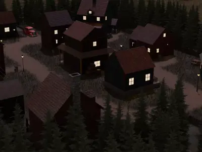 Rustic Night Village 3D model purchase