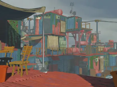 Stylized Floating Slums Low-poly 3D model