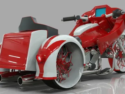 Conceptual three wheeled motorcycle 3D model