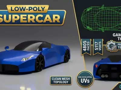 Modern Low-Poly Supercar 3D Model Game-Ready PBR Vehicle FBX OBJ Low-poly 3D model