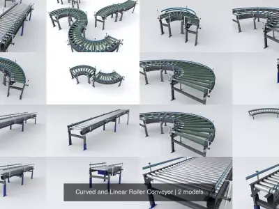 Curved and Linear Roller Conveyors  Adjustable 3D Model Pack