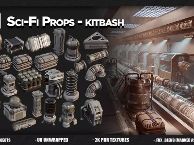 25 Sci-Fi Props - Kitbash - Vol 10 3D model