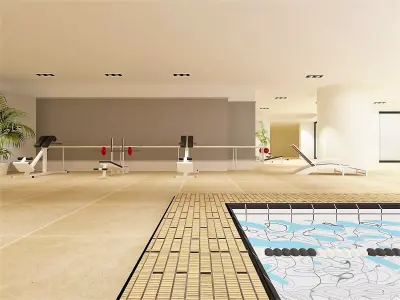 Pool with Gym and Patio 3D model