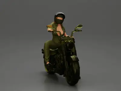 Motorcycle woman Rider in Military-Style Gear 3D print model purchase