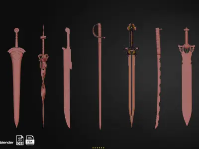 50 Sword Base Mesh Low-poly 3D model