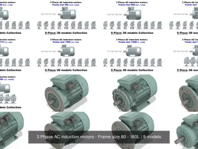 3 Phase AC induction motors - Frame size 80 - 160L 3D Model Pack