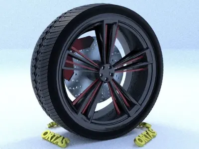 ORTAS CAR RIM 53 GAME READY RIM TIRE AND DISC 3D model